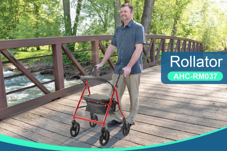 Hot Selling Lightweight Folding Aluminum Rollator Walker with Seat for The Elderly